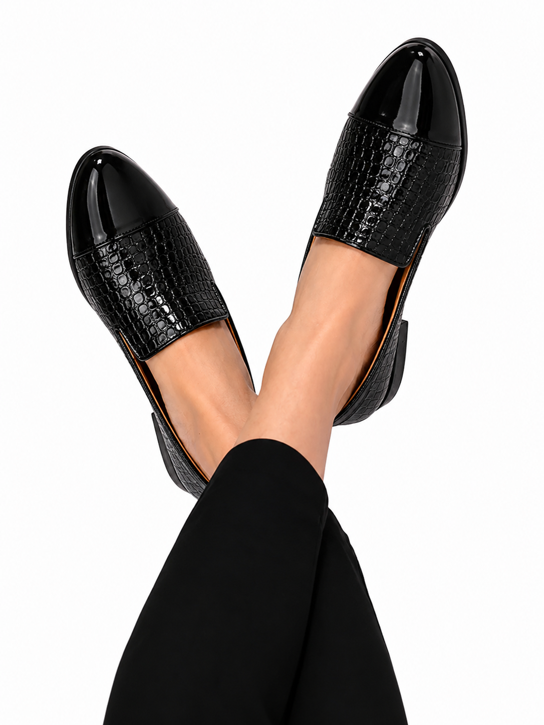 Croc Embossed Cap Toe Slip On Loafers