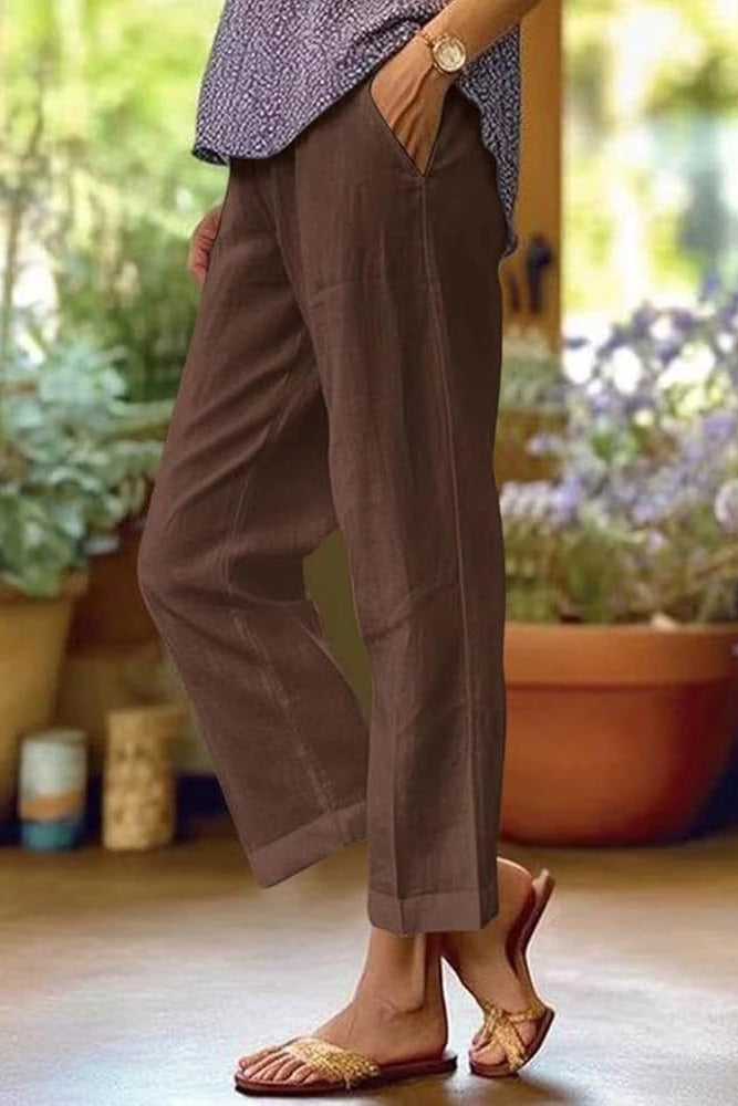 High Waist Tapered Rolled Cuff Cropped Trousers