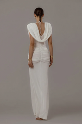 Solid Cowl Neck Ruched Waist Cinch Party Dress 9