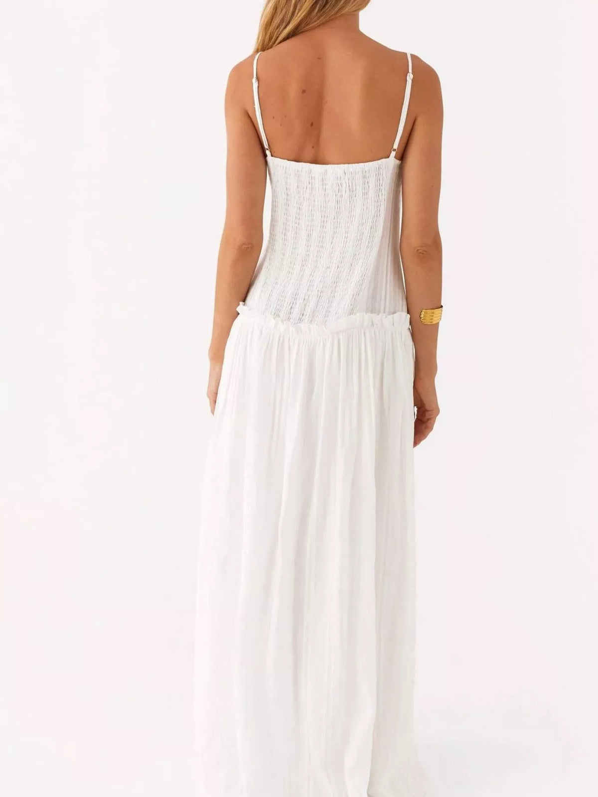 Ruched Bust Drop Waist Ruffle Trim Cami Maxi Dress 28