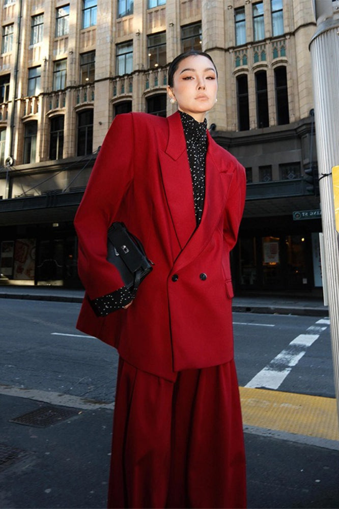 Oversized Double Breasted Blazer and Wide Leg Pants Two Piece Set 2