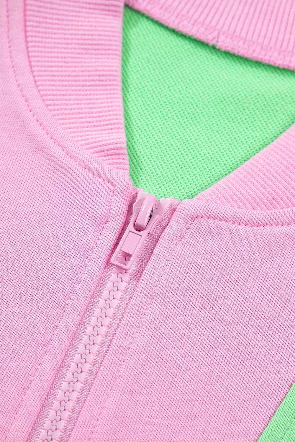 Color Block Half Zip Cap Sleeve Top and Shorts Two Piece Set 5