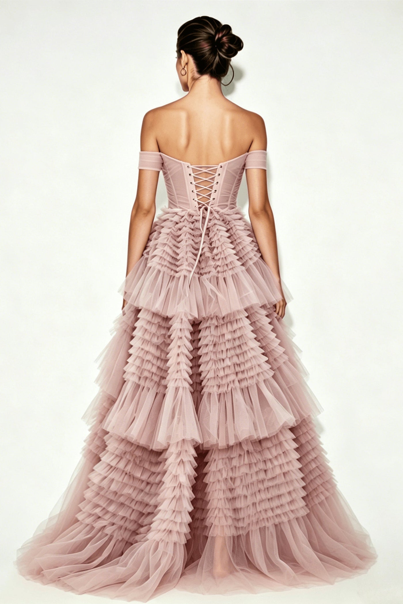 Pink Layered Tulle Prom Dress