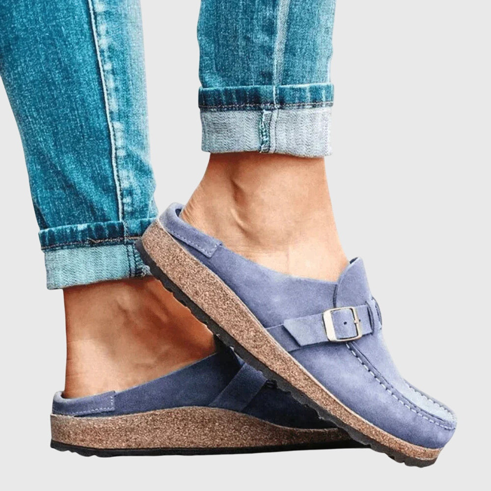 Buckle Closed Toe Suede Clog Mules 6