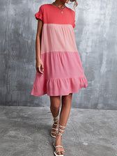 Round Neck Flutter Sleeve Tiered Babydoll Mini Dress 12