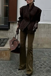 Street Style Belted Button Detail Blazer