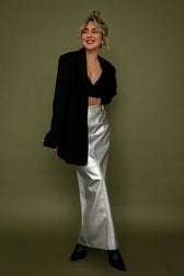 Shiny PU Leather Side Slit Pencil Skirt