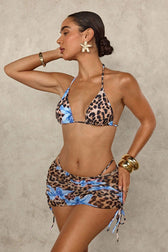 Leopard Print Halter Tie Three Piece Swim Set