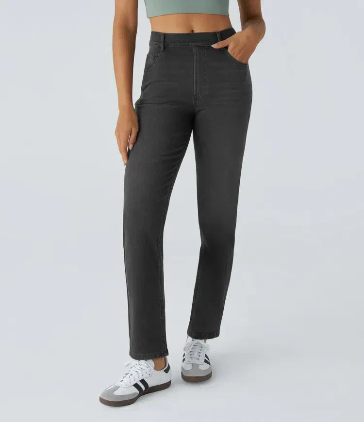 High Waist Straight Leg Pull On Jeans 14