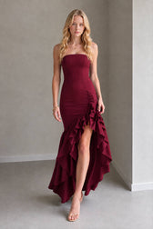 Strapless High Slit Backless Bodycon Slim Fit Elegant Prom Dress