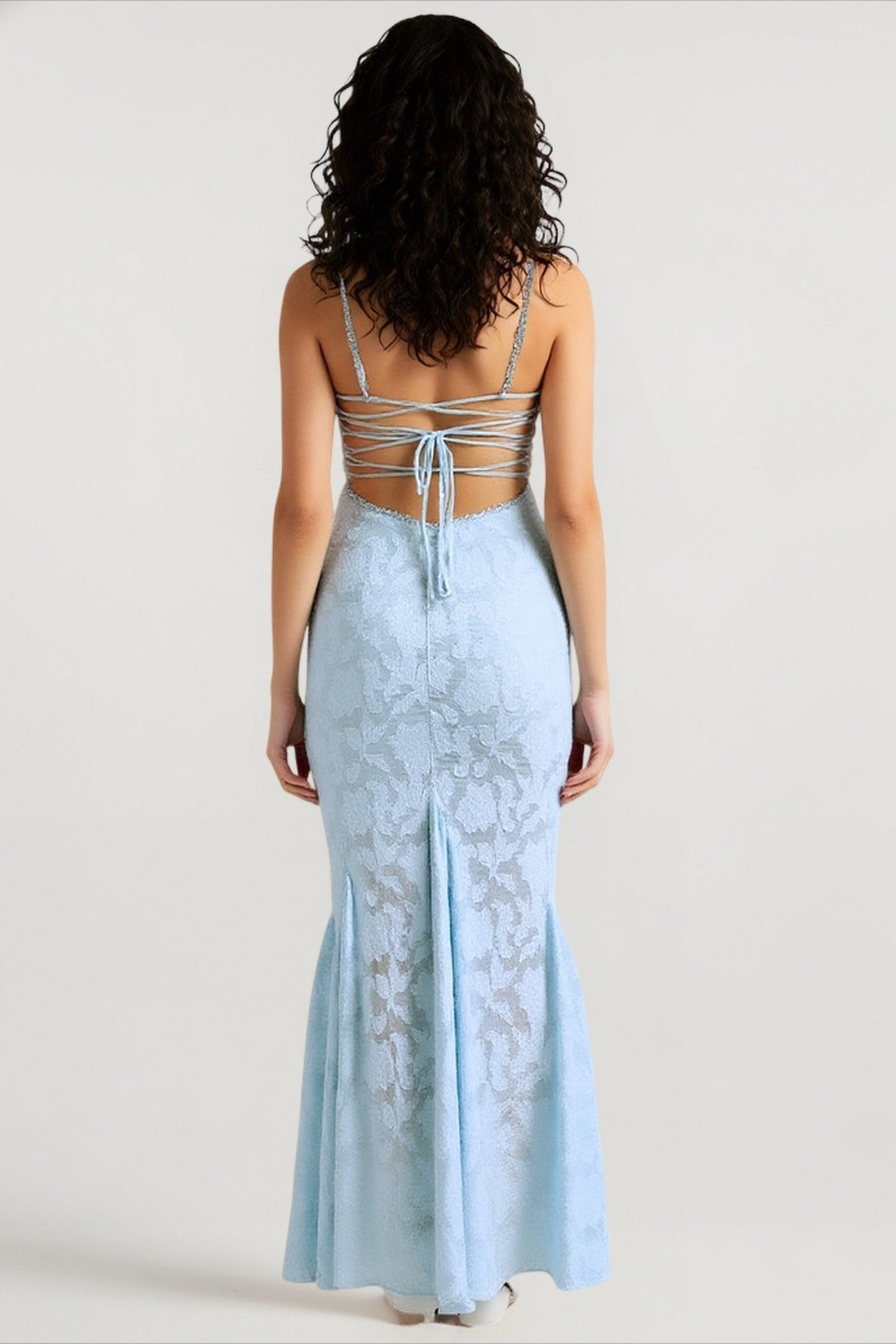 Tie Waist Sling Embroidered Mermaid Lace Dress