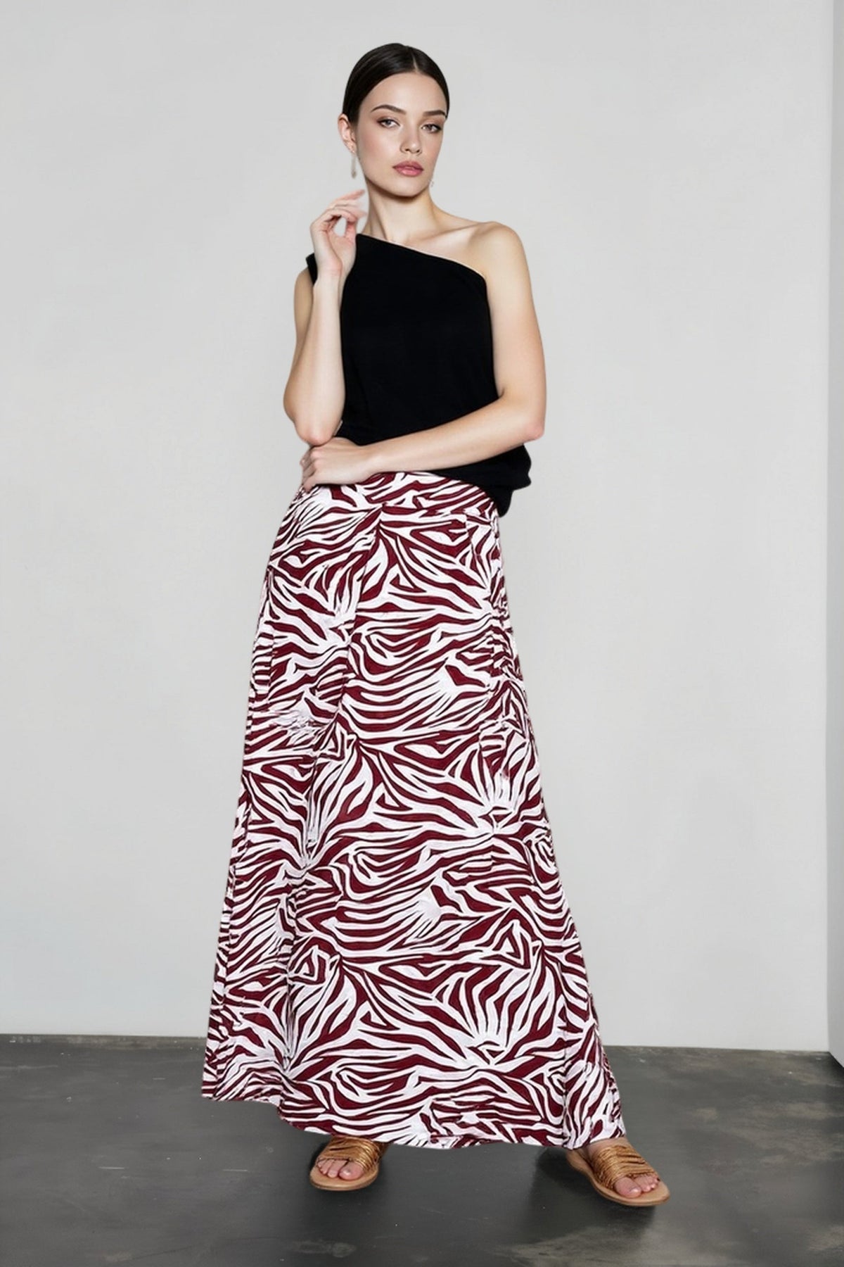 Zebra Print High Waist Flowy Tiered Maxi Skirt 4