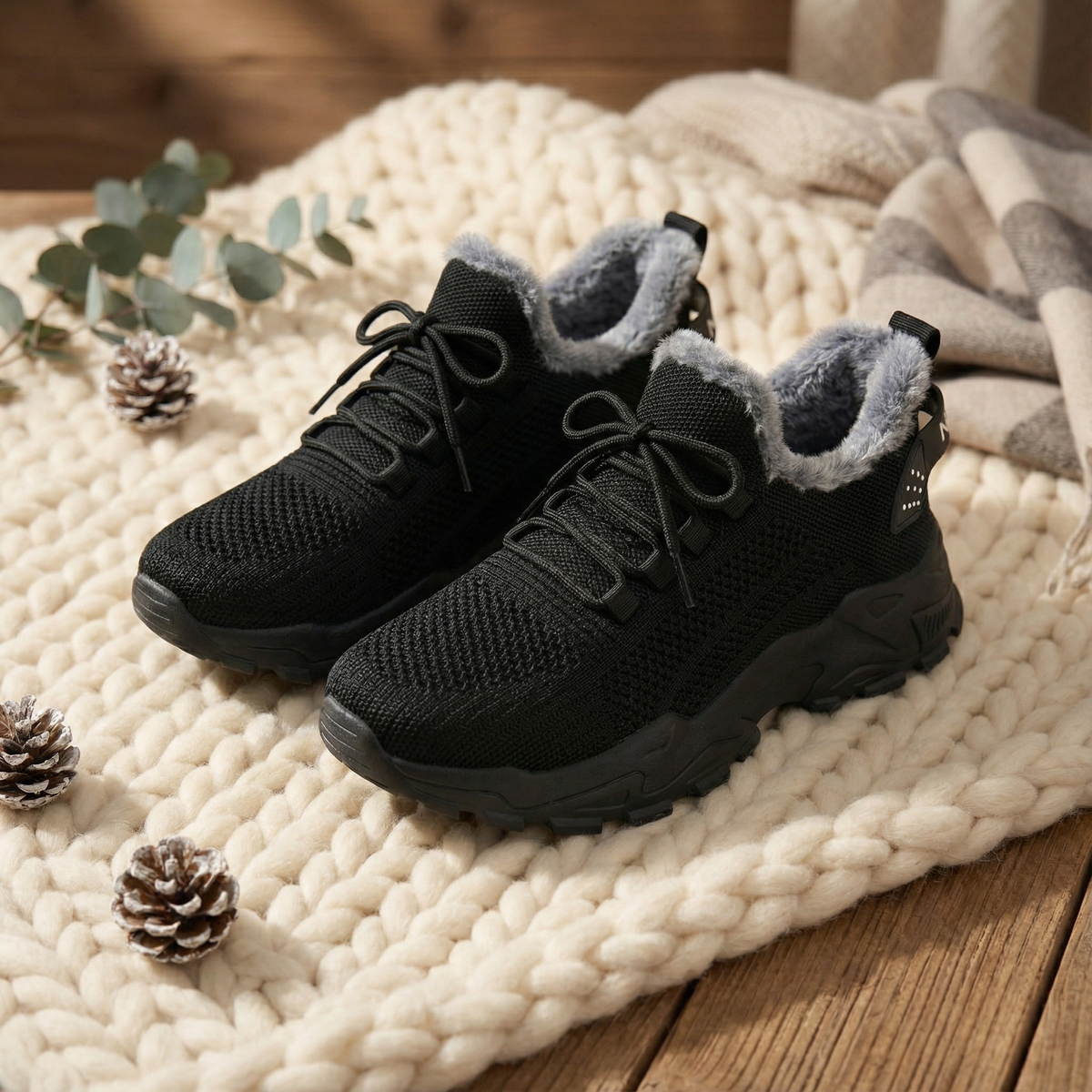 Lace Up Fleece Lined Chunky Sneakers