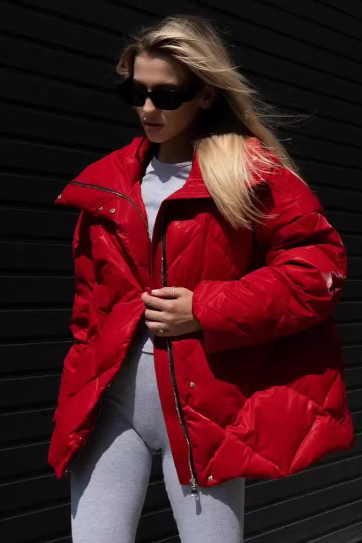 Quilted Oversized Lapel Puffer Coat
