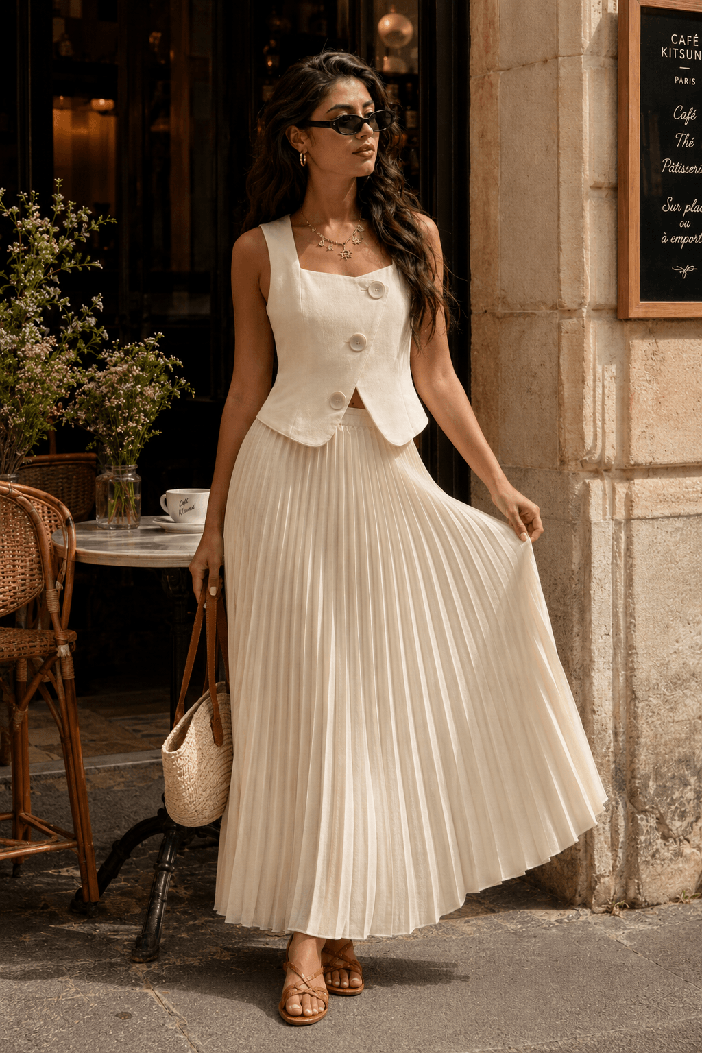 Sleeveless Top Skirt Elegant Two Piece Work Set