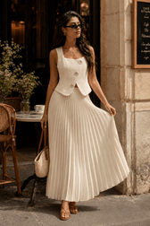 Sleeveless Top Skirt Elegant Two Piece Work Set