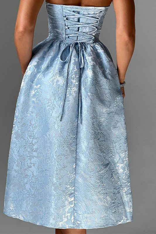Jacquard Satin Bodycon Strapless Silk Dress 4