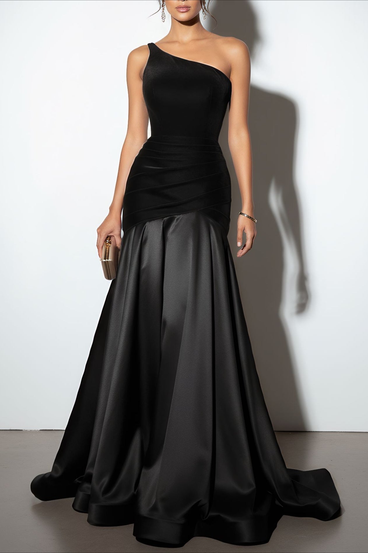 Velvet Panel Off Shoulder A Line Formal Dress