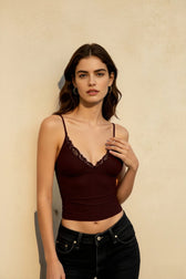 Lace Panel Low V-Neck Cami Top