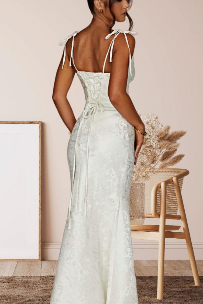 Jacquard Square Neck Backless Mermaid Maxi Dress