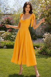 Open Back Bow Tie Evening Slip Dress