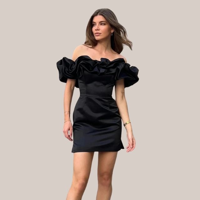 Edna Premium Off the Shoulder Cocktail Dress with Ruffle Detail Wardrobe Essential
