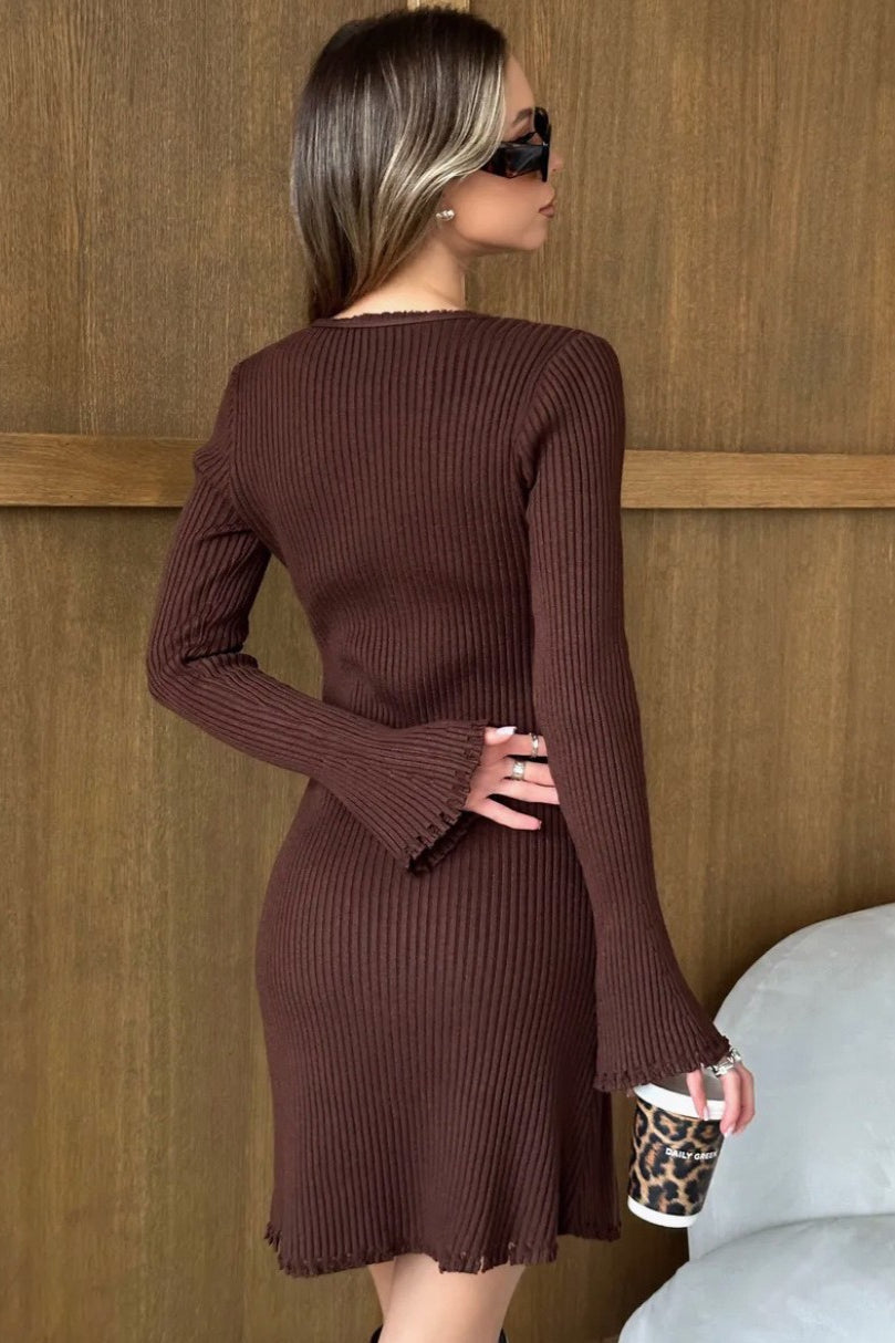 Solid Button Front Knit Sweater Dress