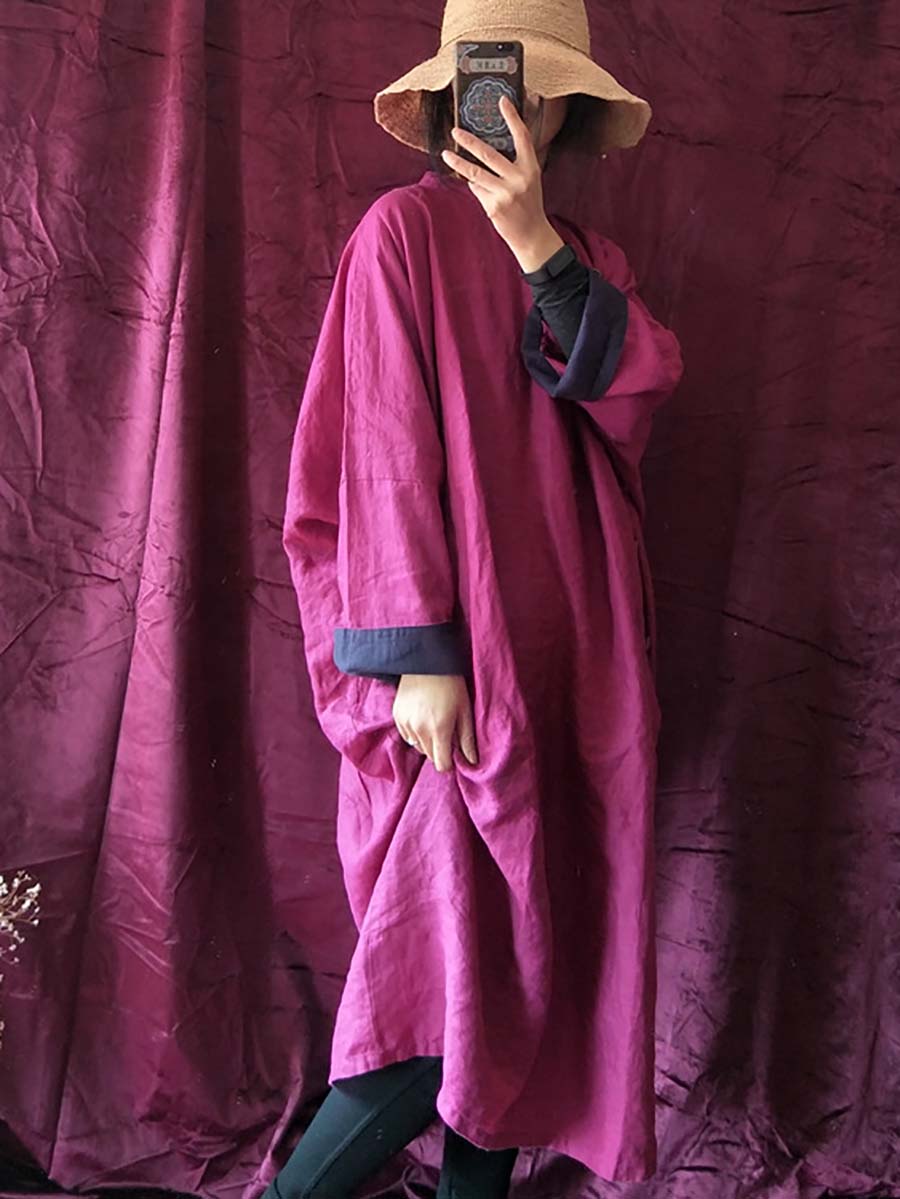 Mandarin Collar Long Sleeve Side Button Oversized Shirt Maxi Dress