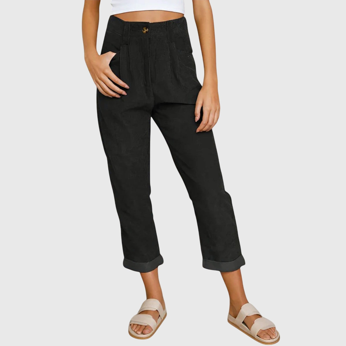 High Waist Pleated Corduroy Tapered Pants