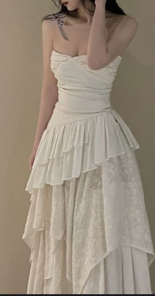 Vintage Strapless Long White Lace Wedding Dress A Line Prom Dress cc1622