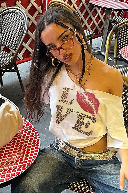 Edgy Graphic Off Shoulder T-Shirt