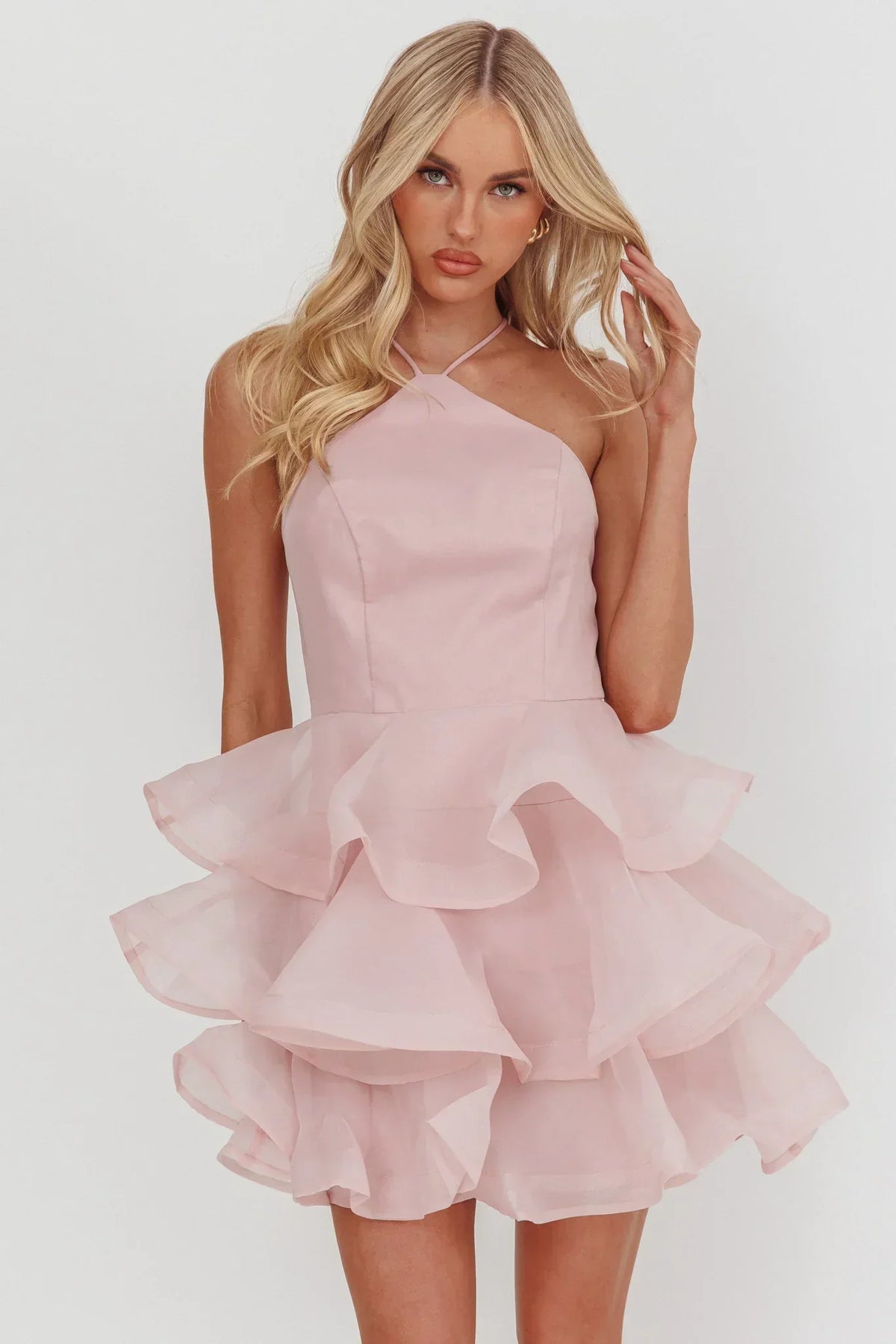 Kiera Layered Ruffle Strappy Mini Dress Pink