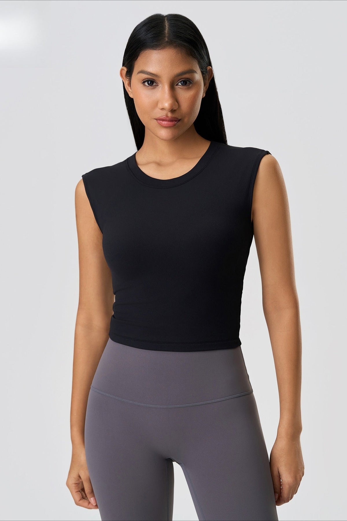 Crew Neck Sleeveless Fitted Cropped Yoga Tank Top