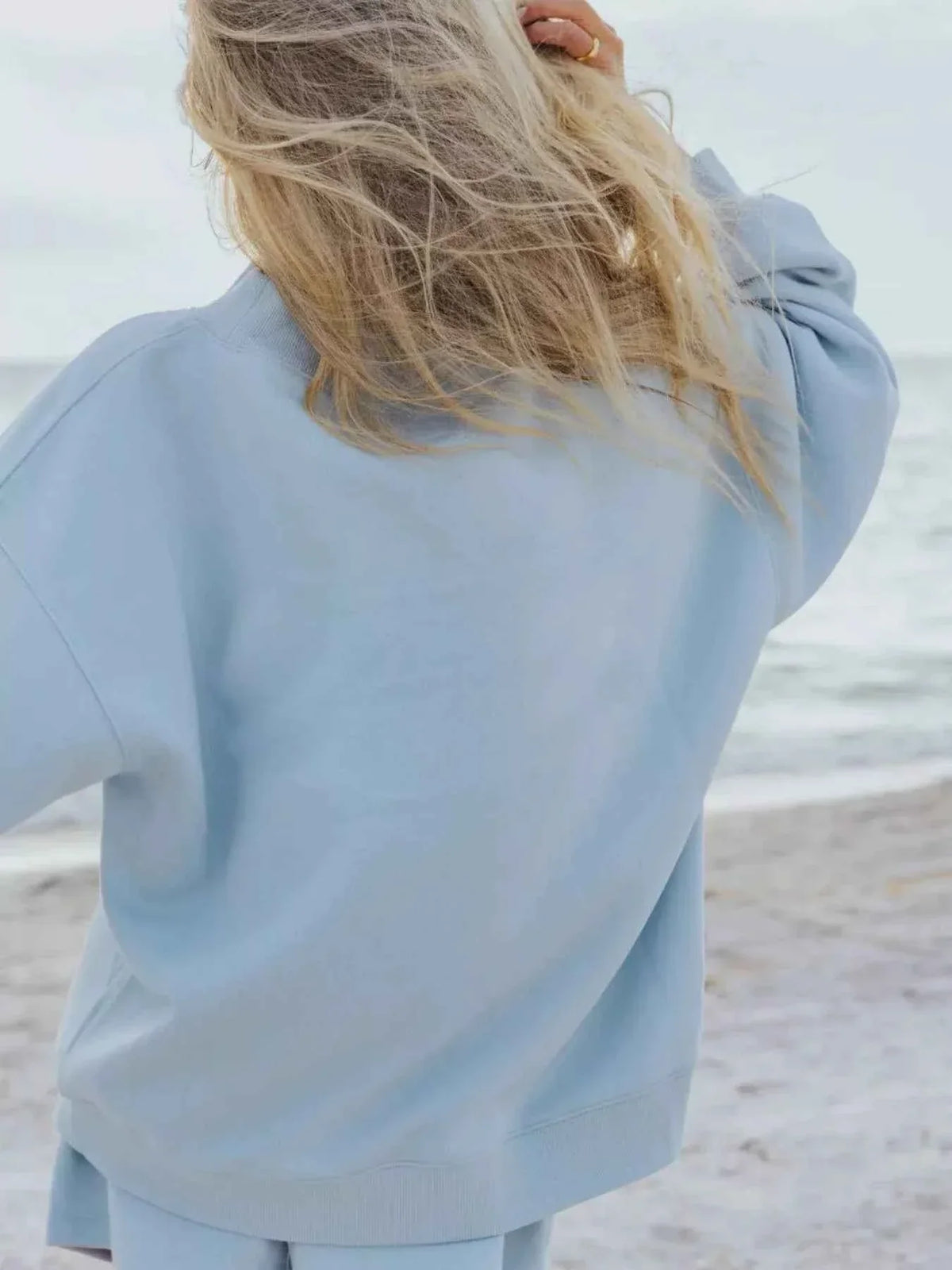 Oversized Crew Neck Sweatshirt and Elastic Waist Shorts Two Piece Set 11