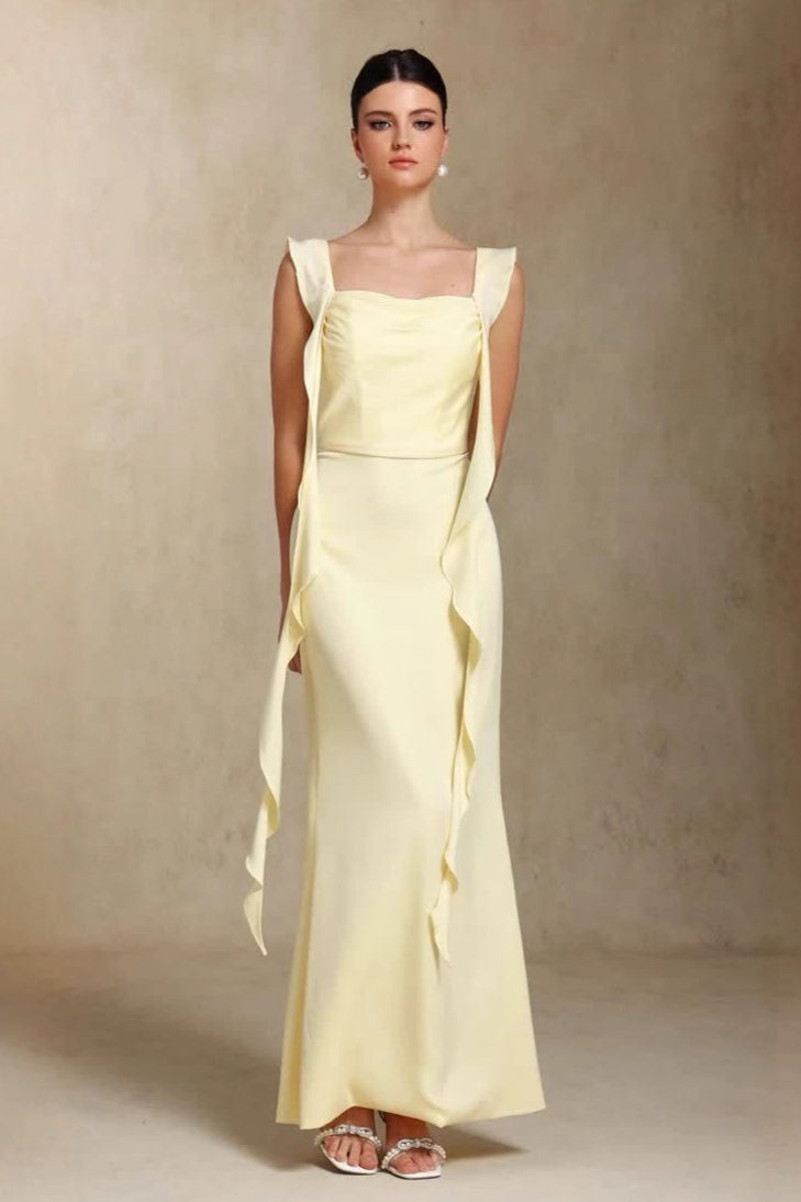 Square Neck Ruffle Trim Mermaid Gown