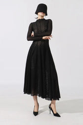 Hollow Out Mesh High Collar Slim Fit Maxi Dress 5
