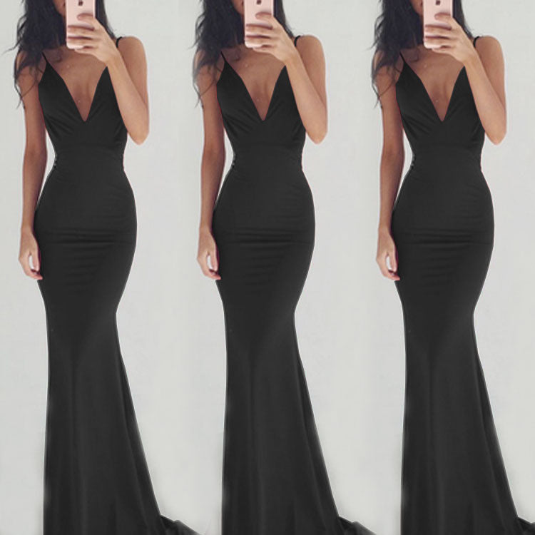 Deep V-Neck Spaghetti Strap Backless Mermaid Maxi Gown 7