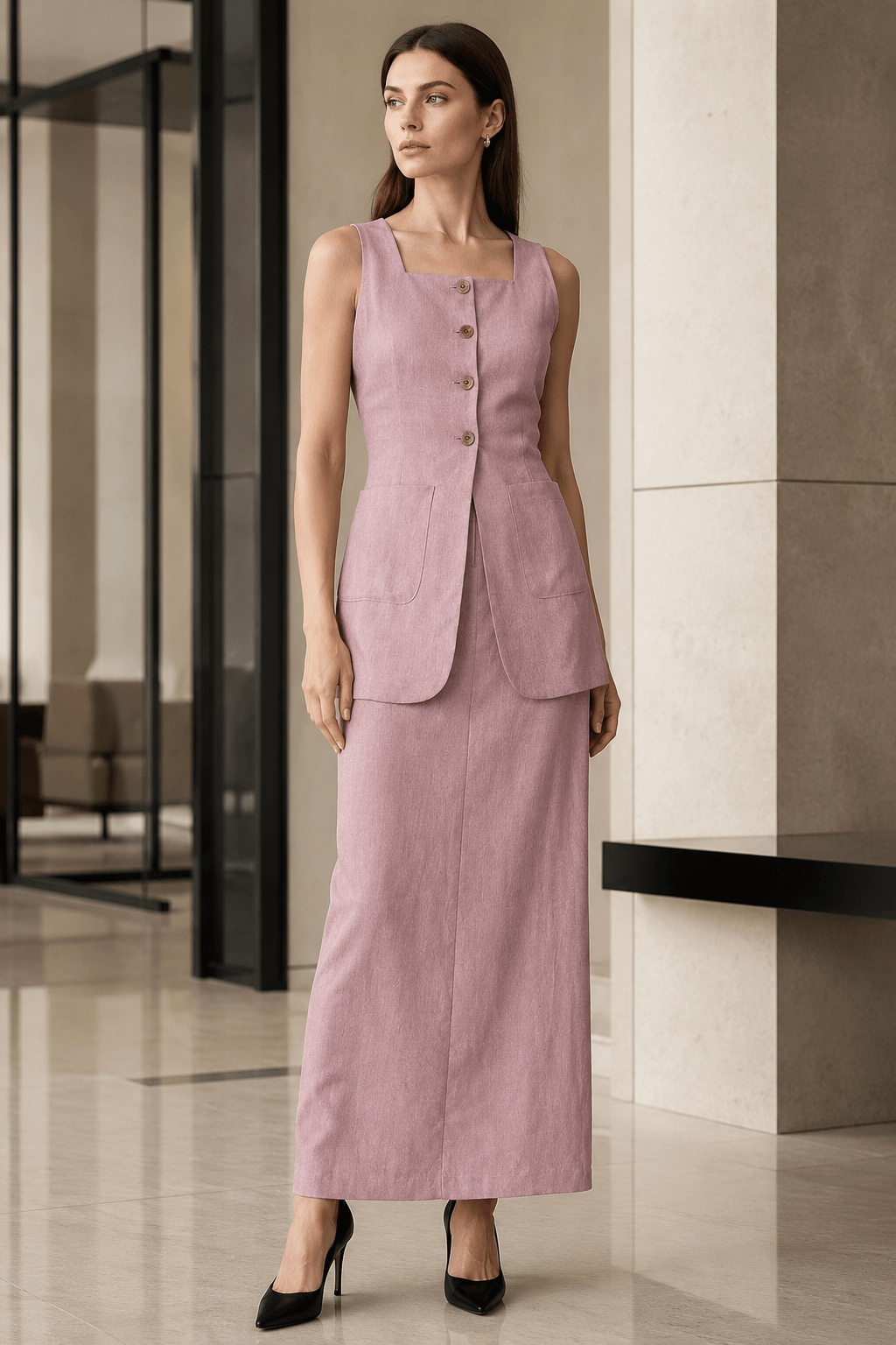 Sleeveless Vest Skirt Elegant Two Piece Work Set