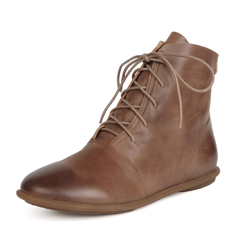 Oxfords For Women Lace Up Flat Sole Ankle Boots Handmade Waxing��Leather Boots Black/Brown