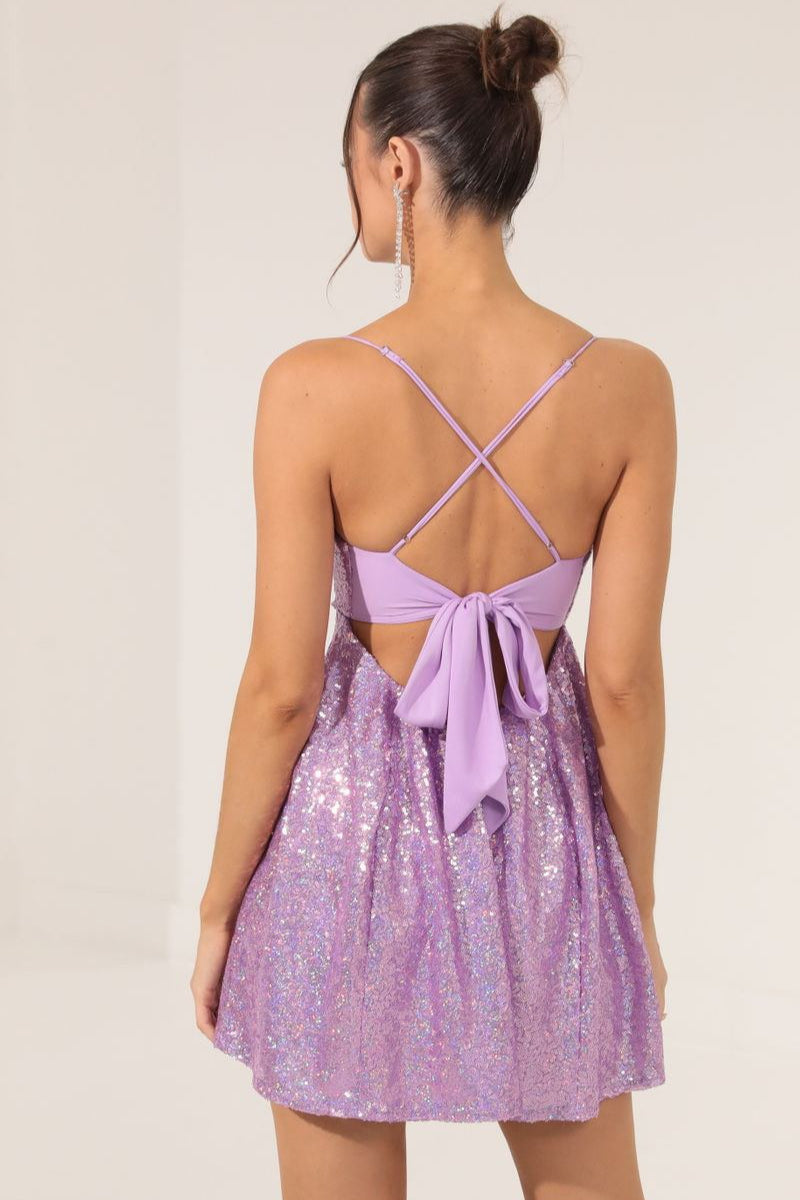 Sequin Cowl Neck Spaghetti Strap Fit and Flare Mini Dress 2