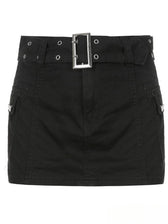 Buckle Belt Denim Trendy Pleated Mini Skirt