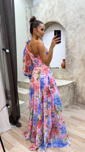 Floral Chiffon One Shoulder High Split Maxi Dress 6