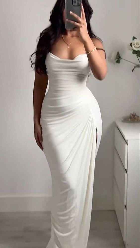 Elegant Mermaid Straps White Evening Dress 22th Birthday Outfits cc1230