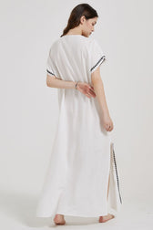 Embroidered V-Neck Short Sleeve Kaftan Maxi Dress 39