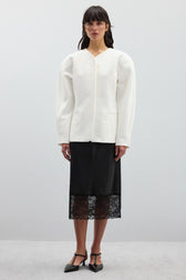 Lace Insert Solid Color Satin Skirt