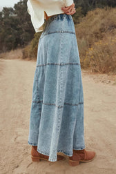 Patchwork Denim Boho Midi Skirt
