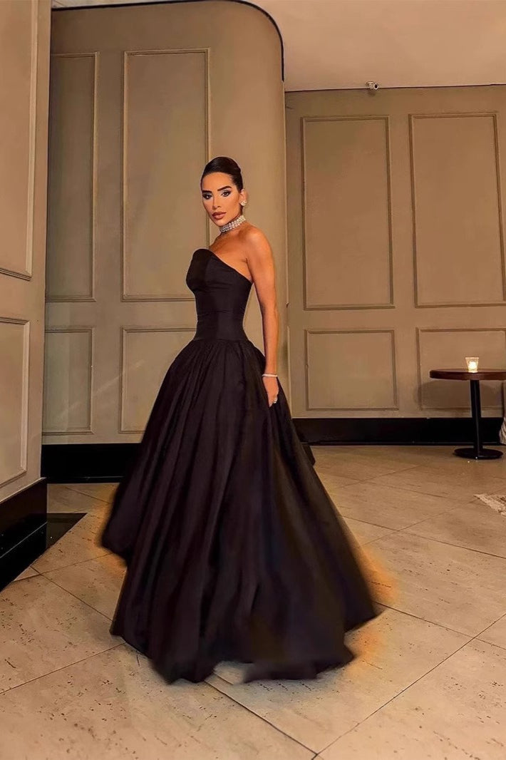 Luxe Solid Strapless Slip Prom Dress