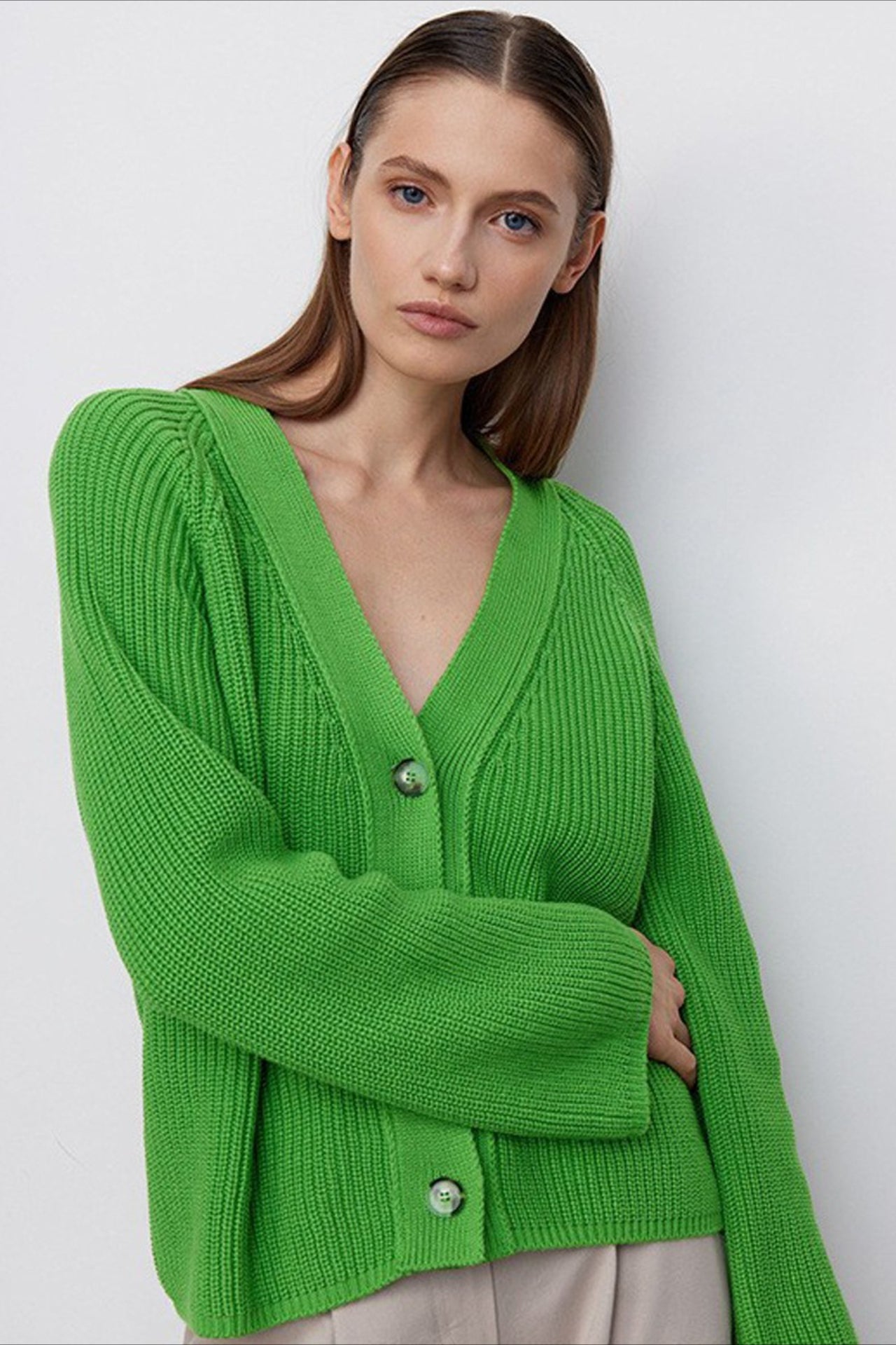 V Neck Cropped Batwing Cardigan