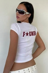 Trendy Graphic Edgy Cut Out Crop Tee T-Shirt