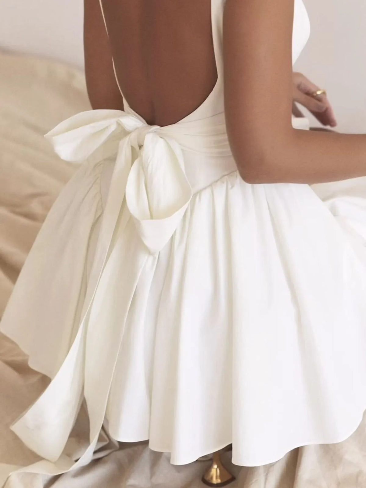 Square Neck Backless Bow Back Fit and Flare Mini Dress 15